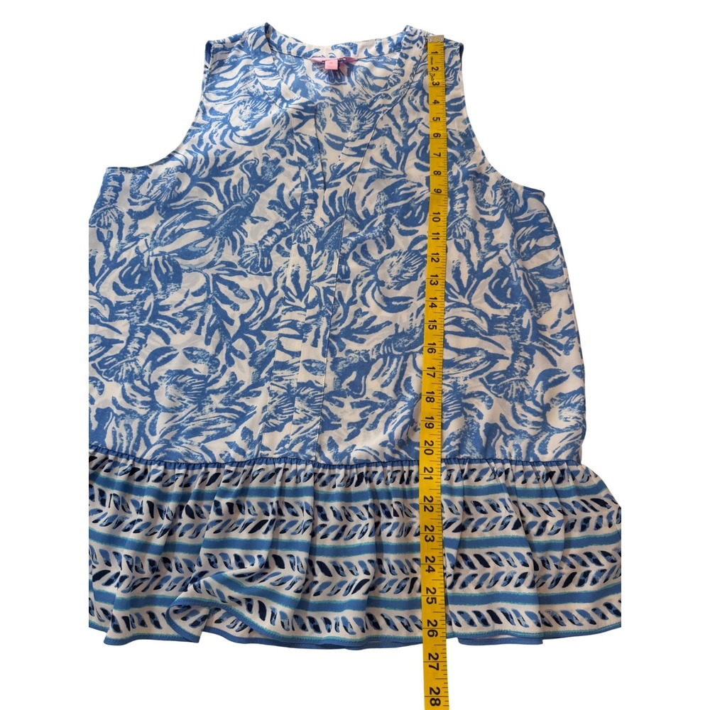 Lilly Pulitzer Blue White Lobster Coral Print Ruffle Peplum Top 29687 Womens M - Picture 2 of 8